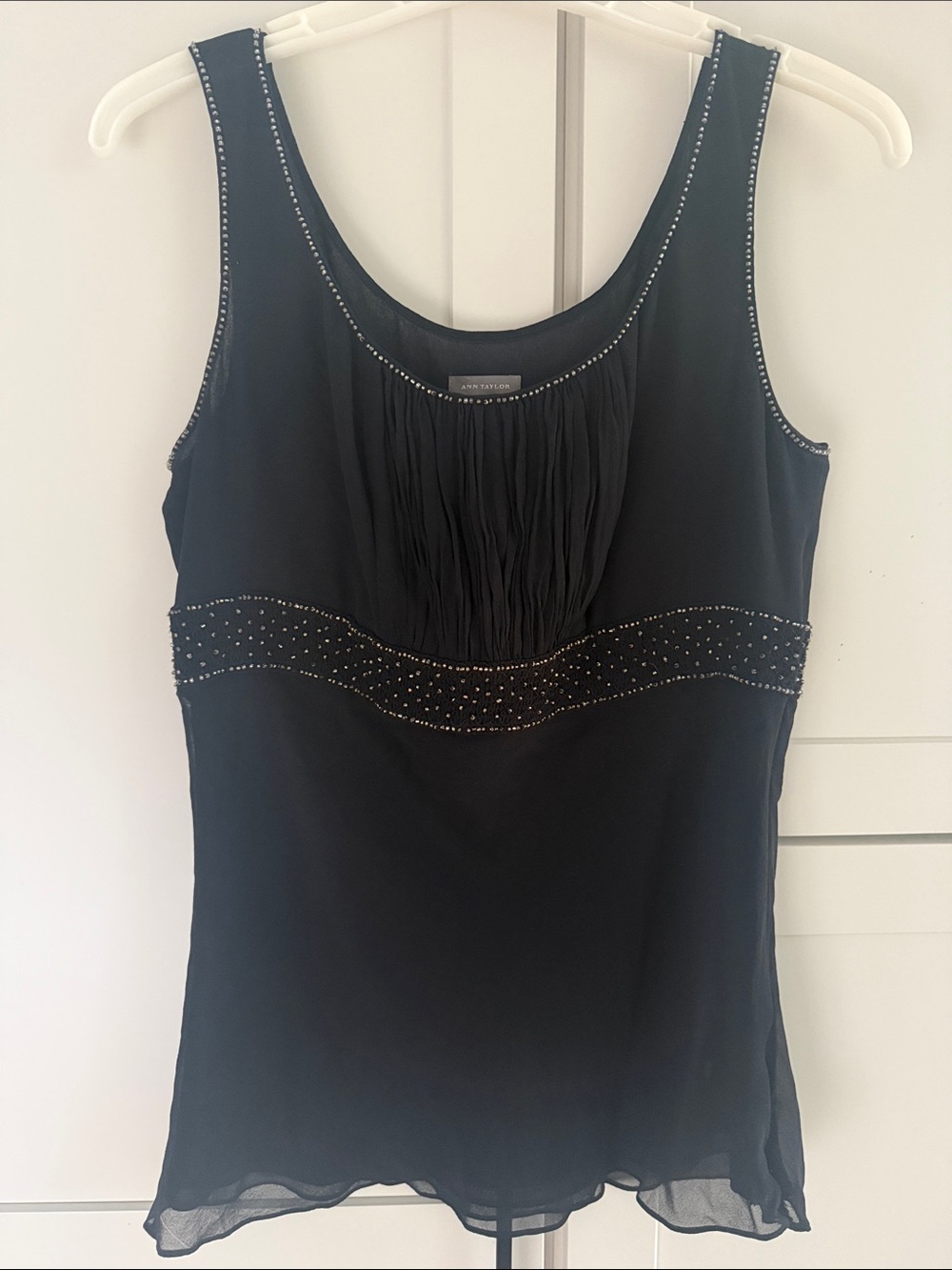 Ann Taylor Black Embellished Sleeveless Scoop Neck Camisole